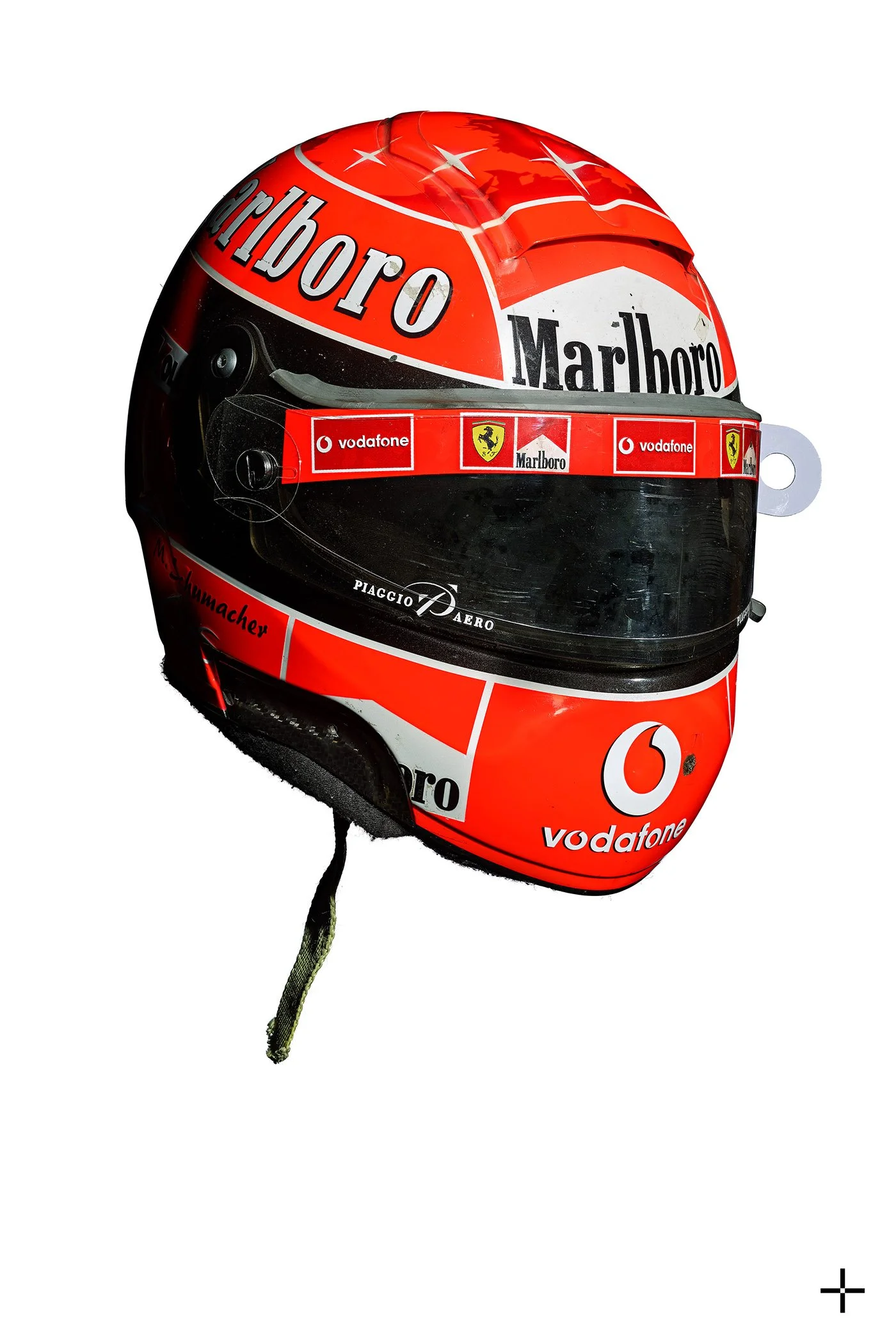 Fine art photographic print of iconic Grand Prix winning helmet belonging to Michael Schumacher: a multi-focal composit artwork of astonishing clarity and depth. The perfect automotive gift for collectors.