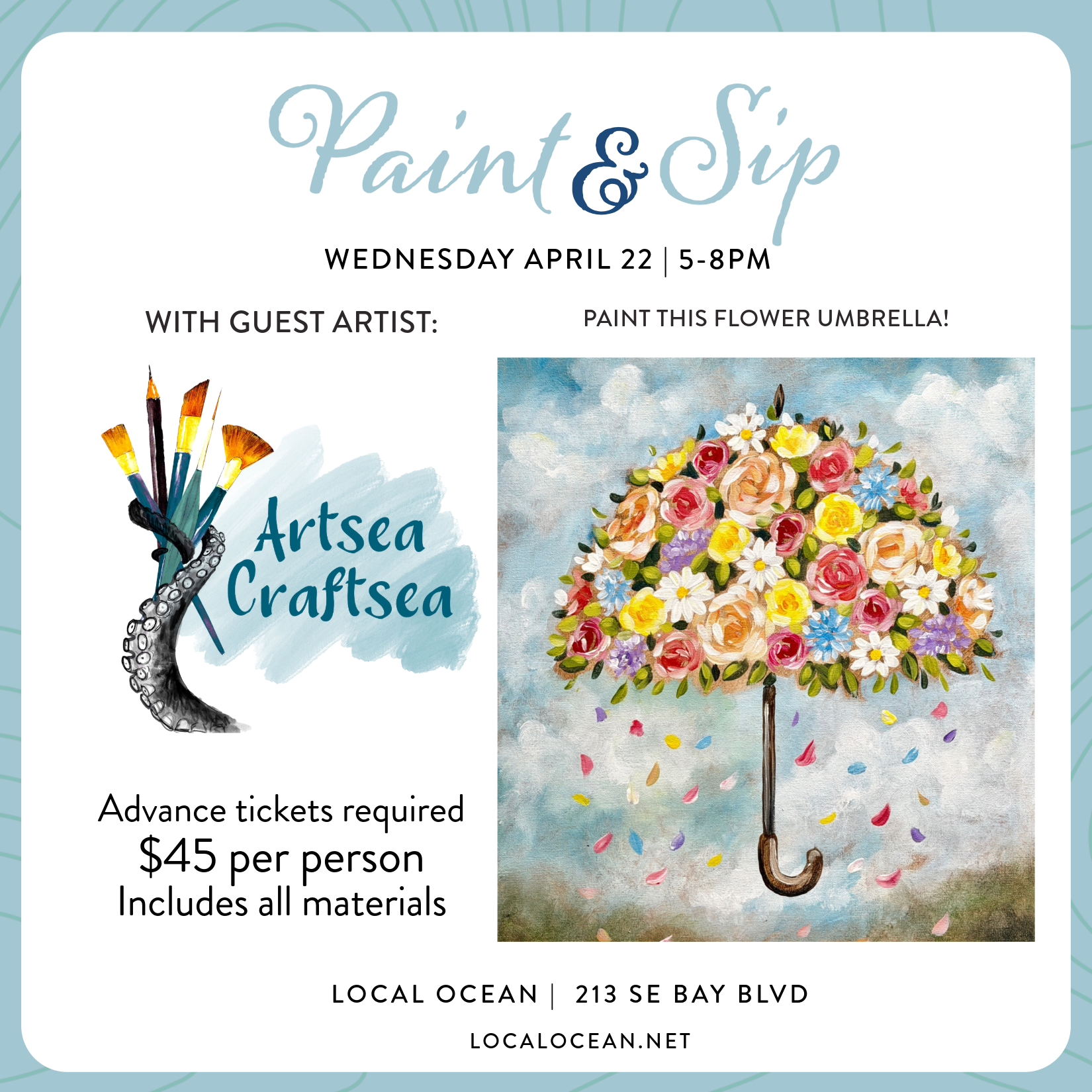 April Paint &amp; Sip w/ Artsea Craftsea