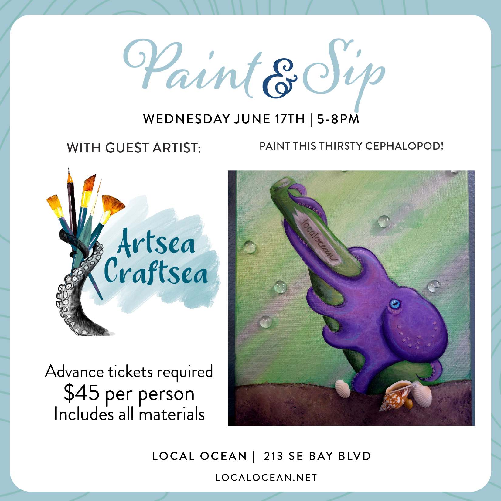 June Paint &amp; Sip w/ Artsea Craftsea