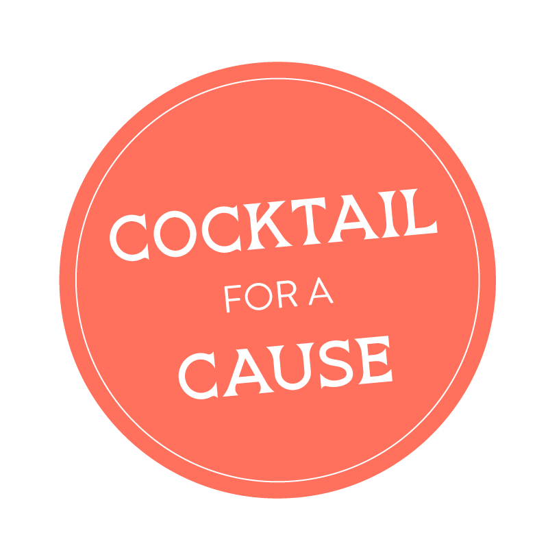 A circular pink sign with white text that reads "Cocktail for a Cause."