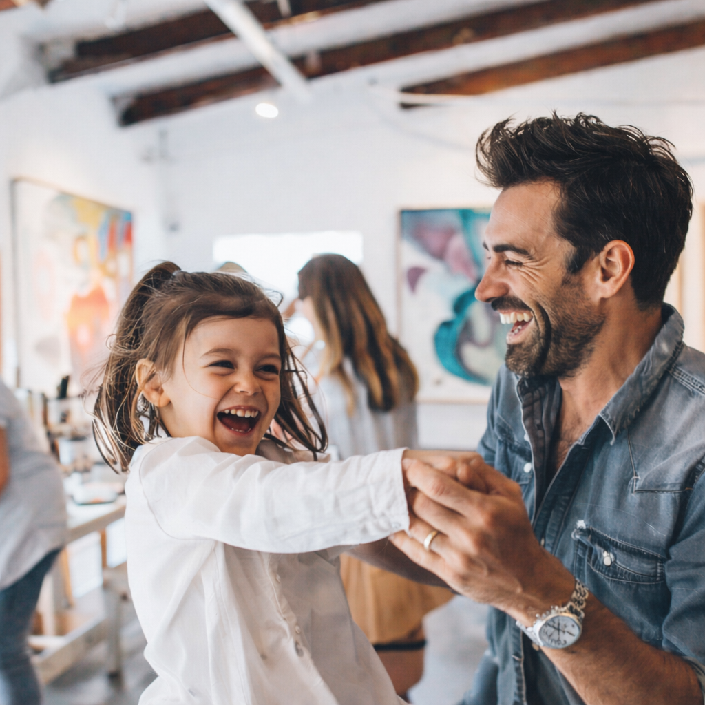 Family creating together at a table during Open Studio at Bananas Art Studio in Los Angeles