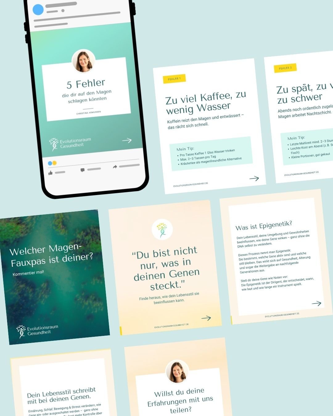 Social-Media-Design mit Vorlagen für Gesundheitswissen, funktionelle Medizin und Epigenetik im Markenauftritt des Evolutionsraums