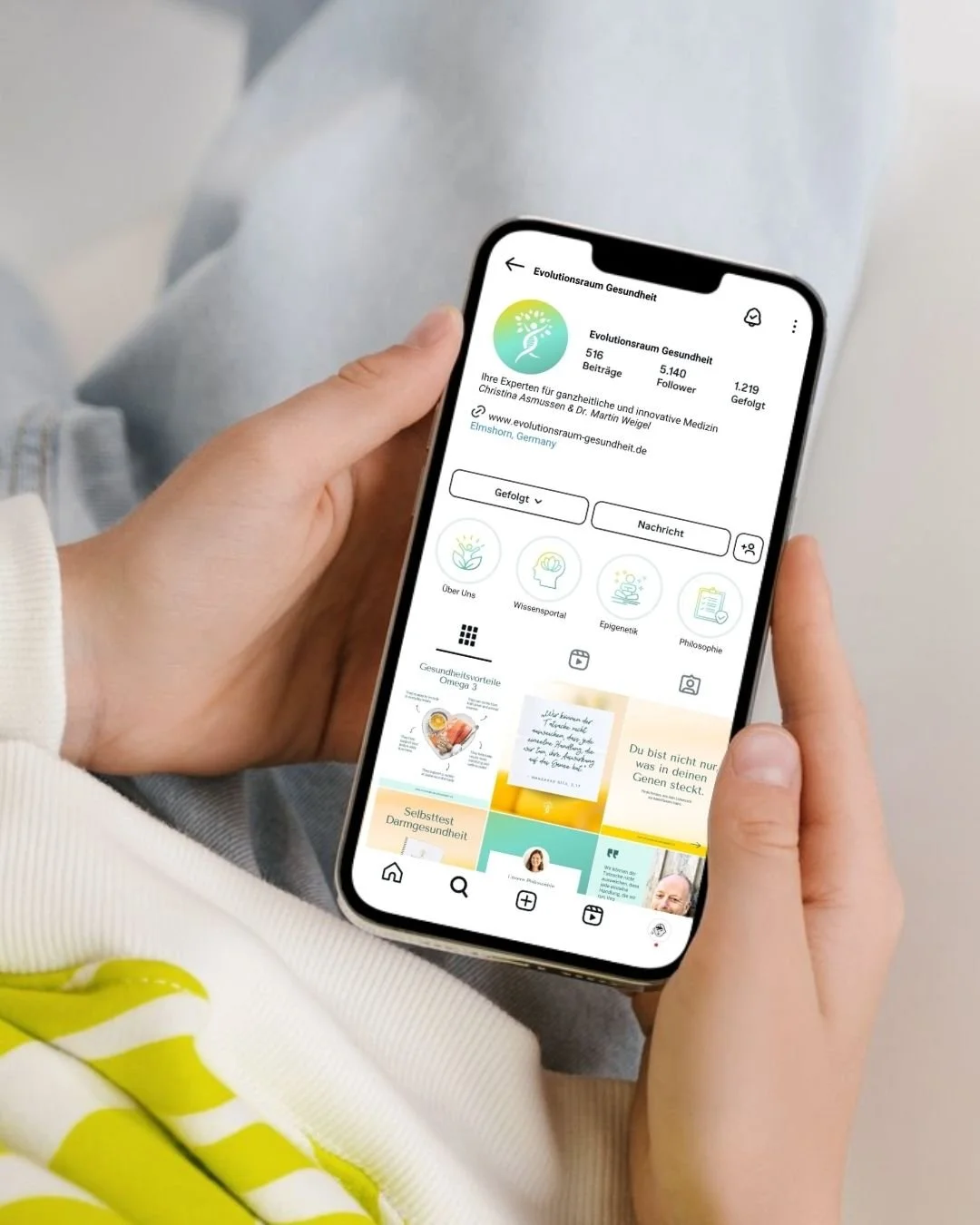 Instagram-Auftritt des Evolutionsraum Gesundheit mit konsistentem Social-Media-Design für die Gesundheitsbranche