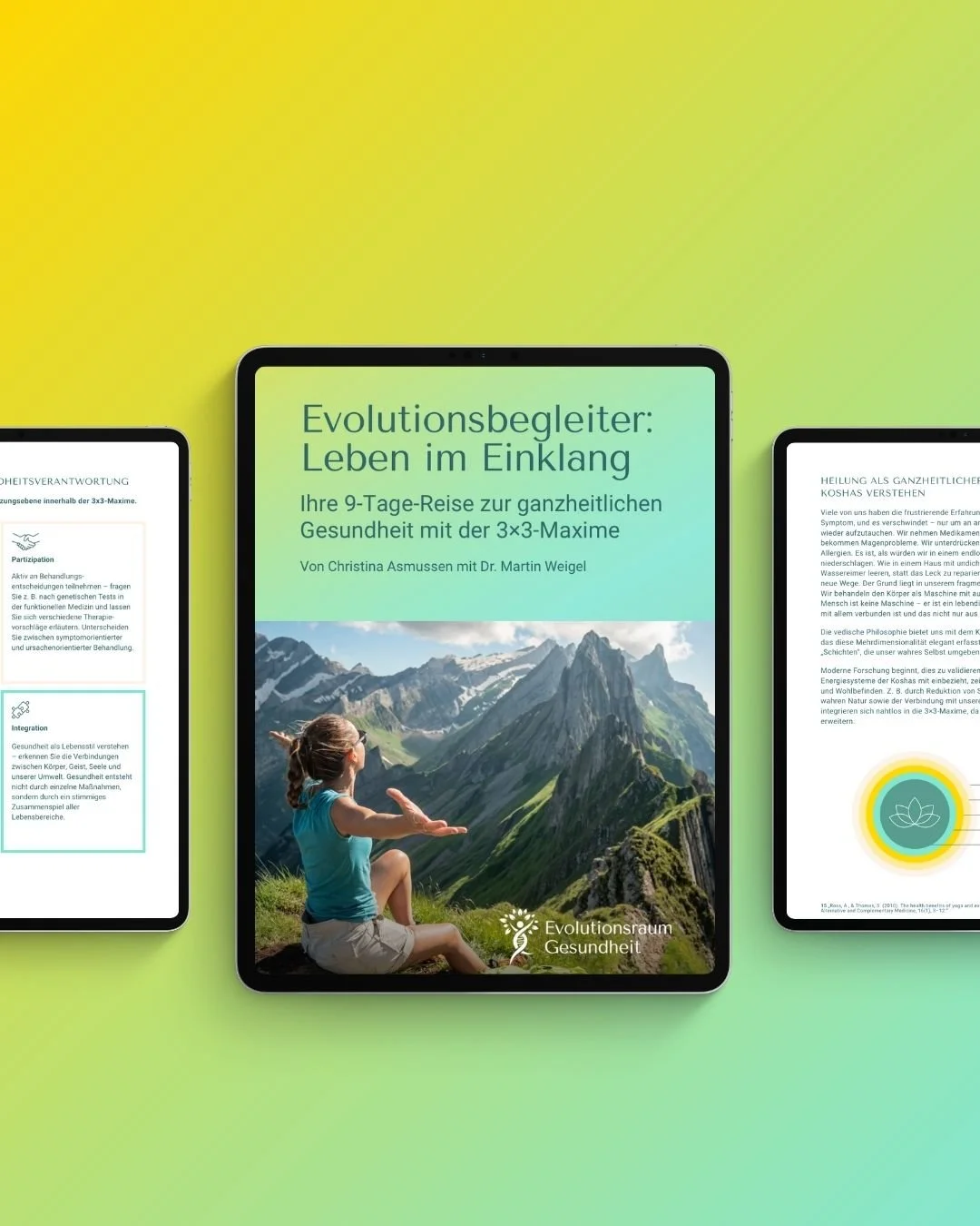 Digitales E-Book „Evolutionsbegleiter: Leben im Einklang“ mit Editorial Design für ganzheitliche Gesundheit
