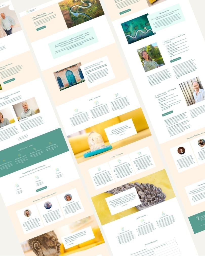 Website-Konzept und Webdesign mit verschiedenen Seiten für den Evolutionsraum Gesundheit und seine ganzheitlichen Gesundheitsthemen