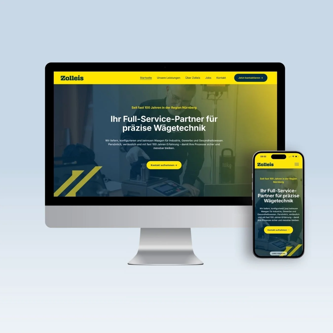 Responsive Website der Zolleis Waagen GmbH auf Desktop und Smartphone.