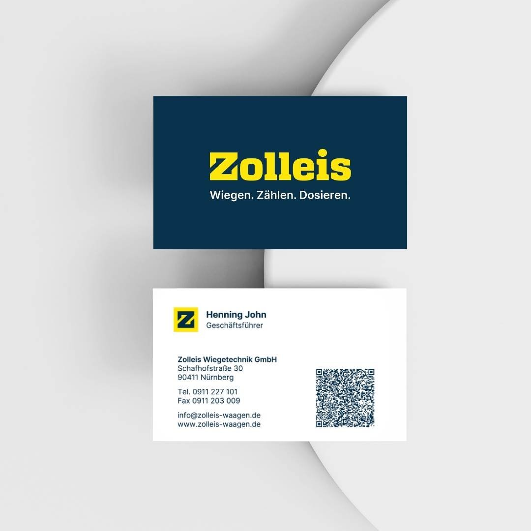 Visitenkarten der Zolleis Waagen GmbH im neuen Corporate Design.
