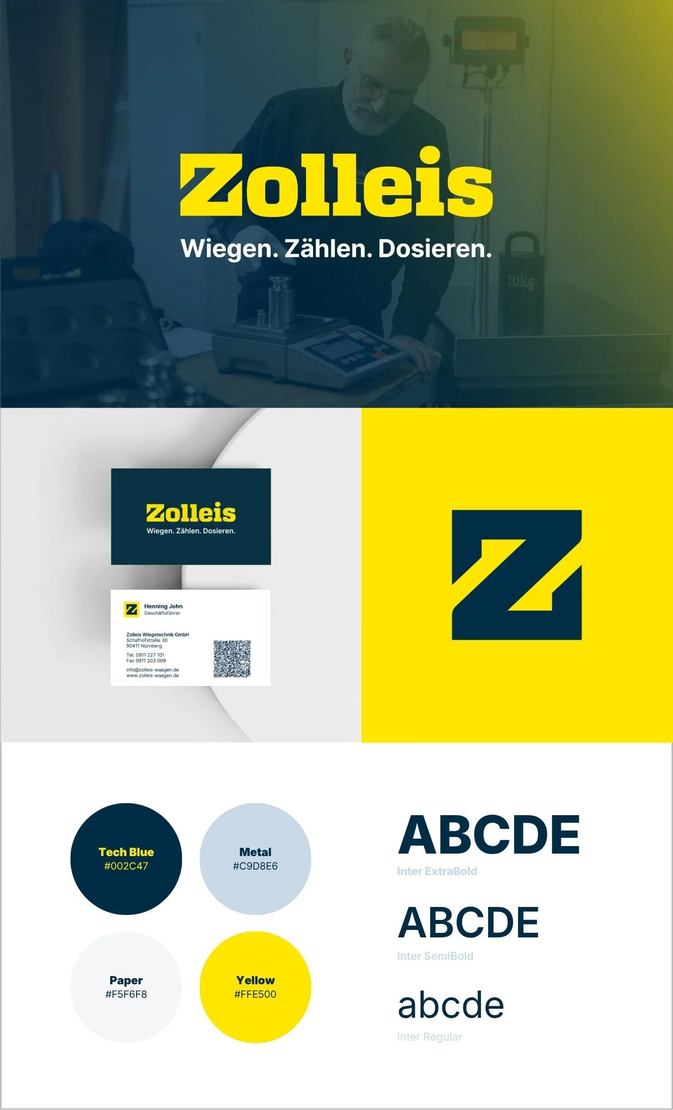 Brand Identity der Zolleis Waagen GmbH mit Logo, Bildmarke, Farbpalette und Typografie.