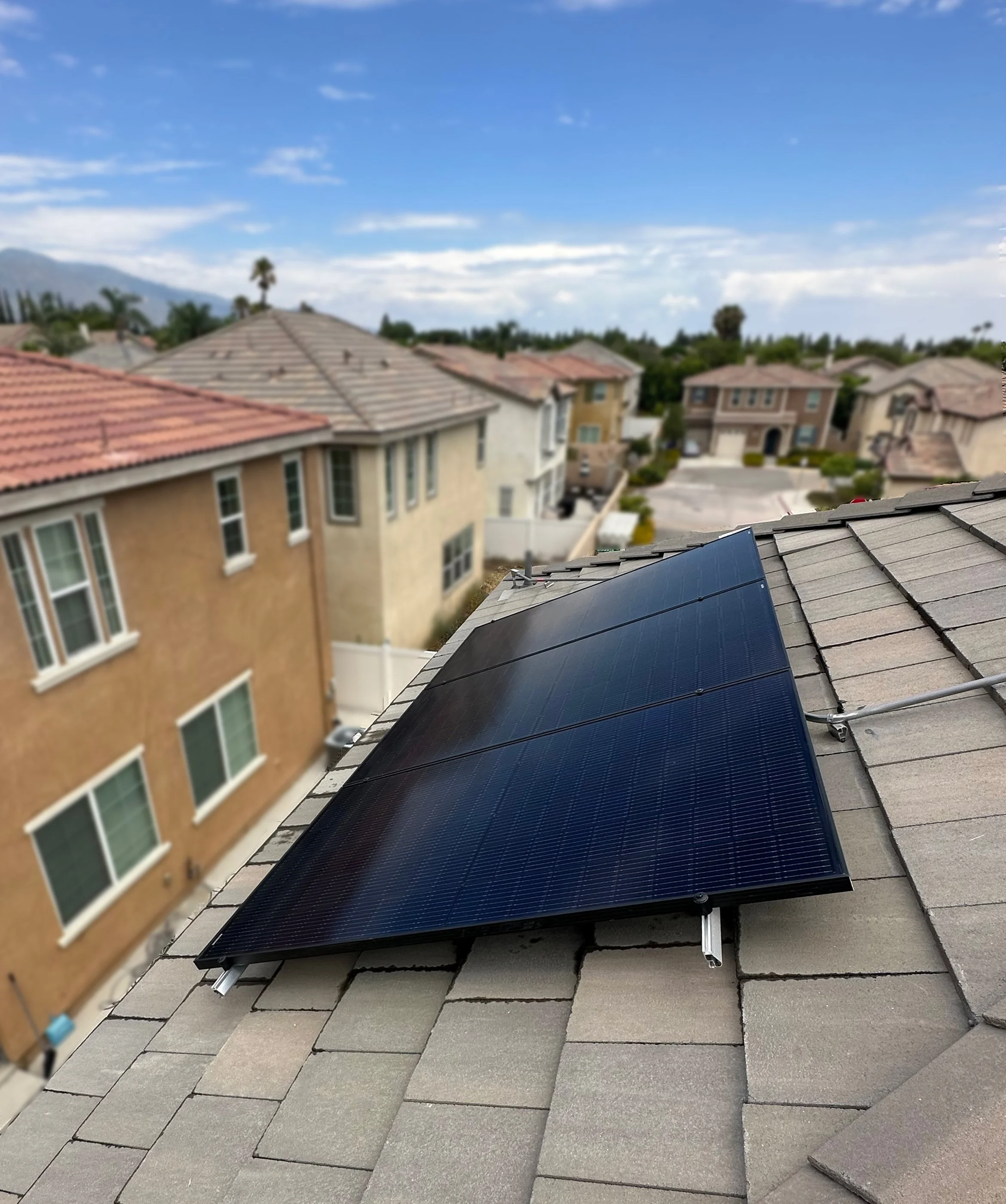 Newly installed solar panels in Southern California neighborhood