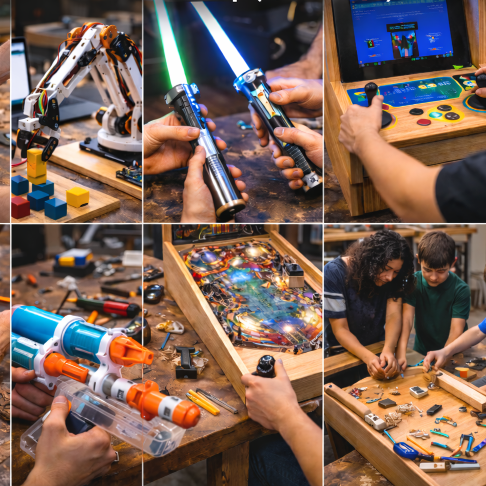 Best of summer camp engineering projects including RC cars, lightsabers, and arcade builds