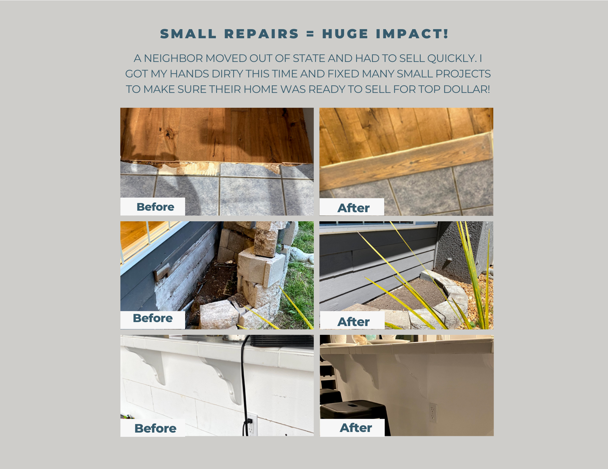 SMALL REPAIRS CAN MAKE A BIG DIFFERENCE!