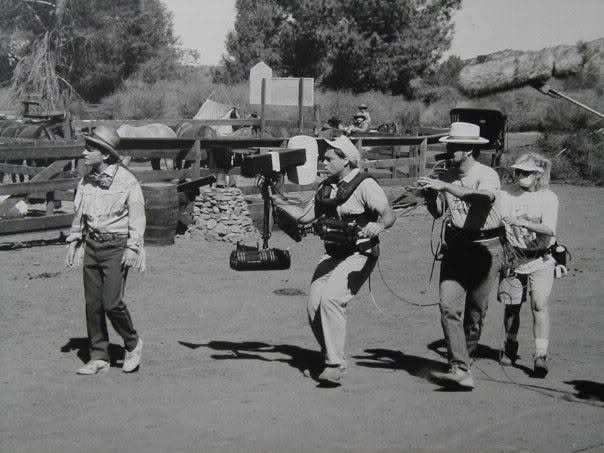Back To The Future III, 1990. Operator Ray Stella working with the wired Paraglide. Clyde Bryan pulling focus.


