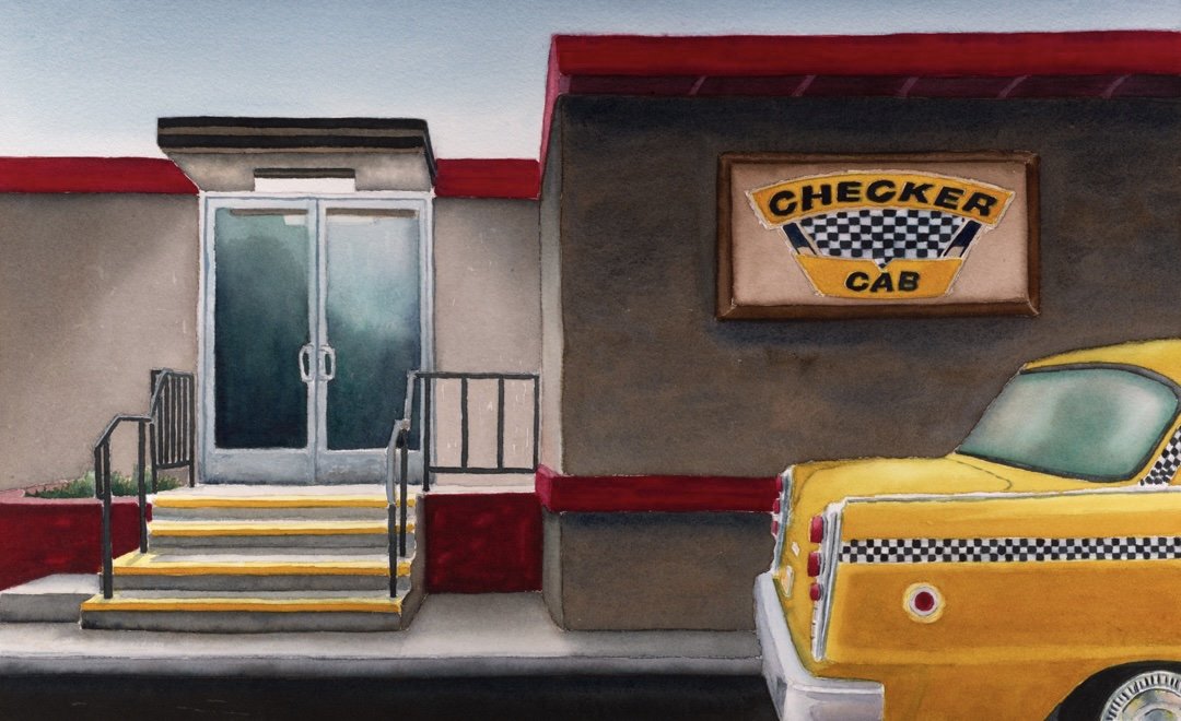 %22Checker Cab%22 watercolor 15.5x26 .jpeg