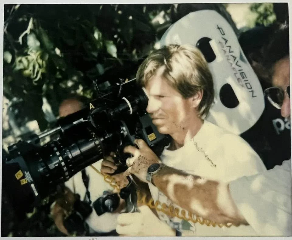 Nowhere To Run, 1993. "DP David Gribble, ASC,ACS, Director: Robert Harmon. “A” Operator, Michael St. Hilaire holding a 40-200mm Cooke 2.40 Lens on a Platinum with a 1000’ mag. Dolly Grip, Andrew Aguilar backing up Michael. We were all in sink for man