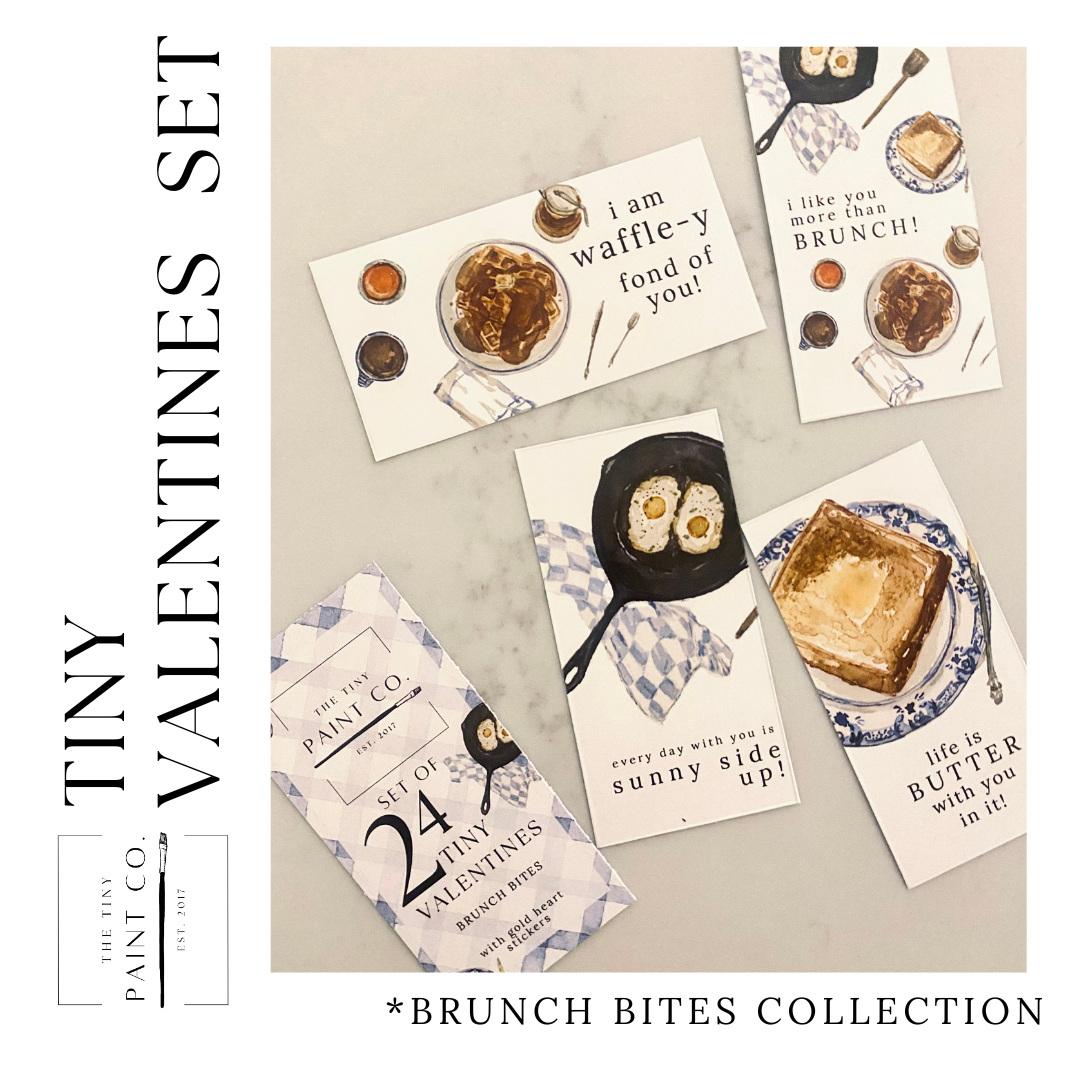Tiny Valentine's  Day Box Set of 24 Mini Cards - Brunch Bites Collection