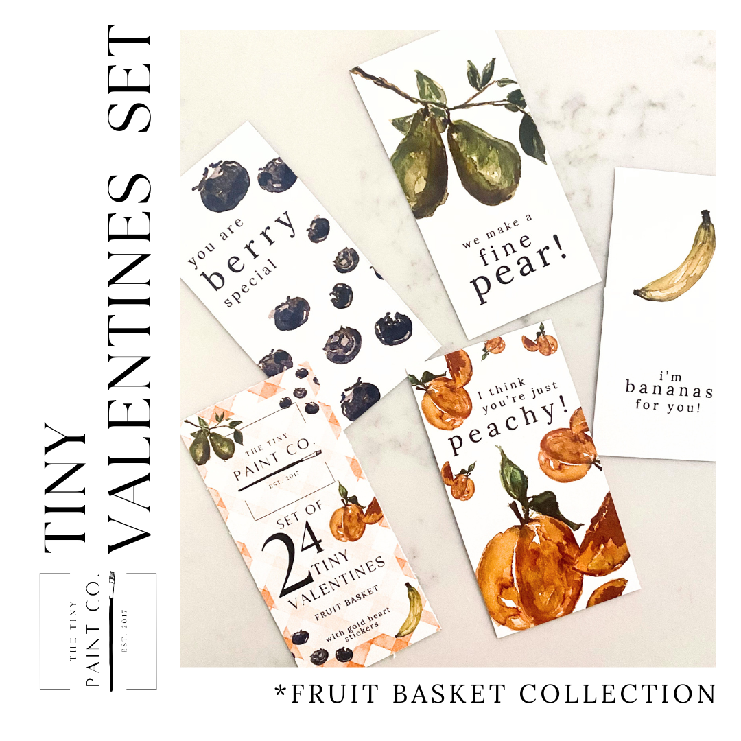 Tiny Valentine's  Day Box Set of 24 Mini Cards - Fruit Basket Collection