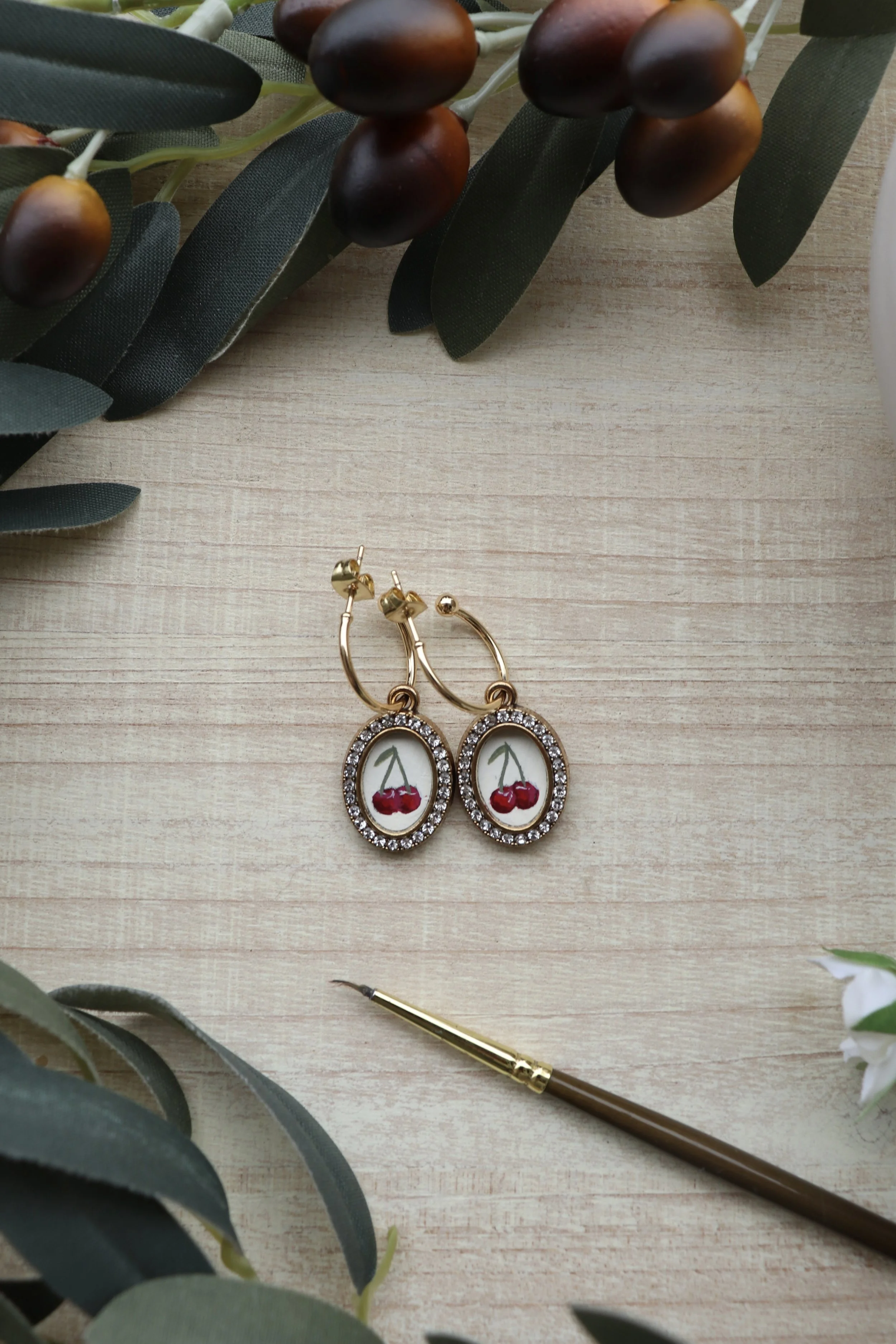 Cherry Cameo Hand Painted Earrings