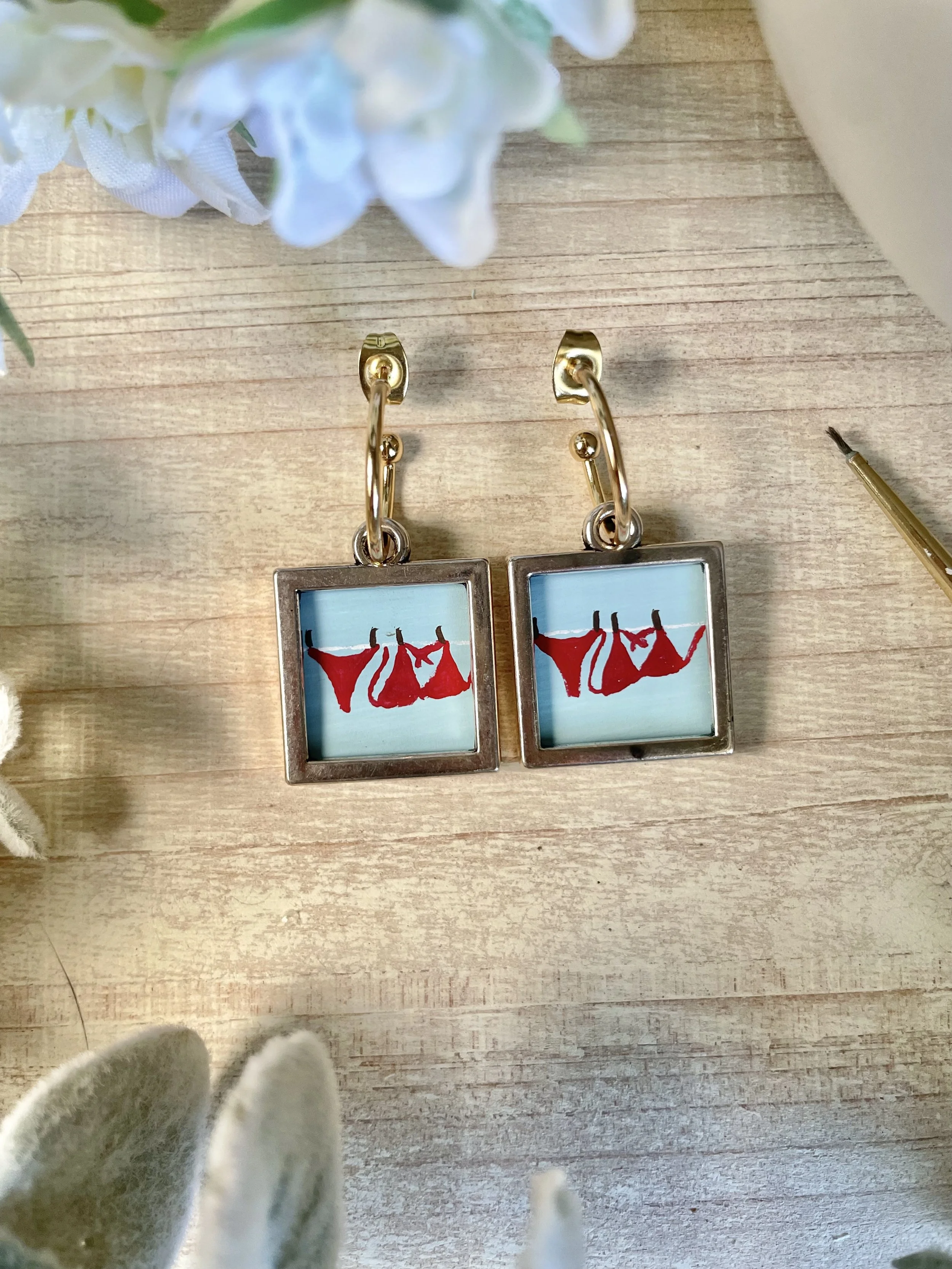 Red Bikini Painting Earrings