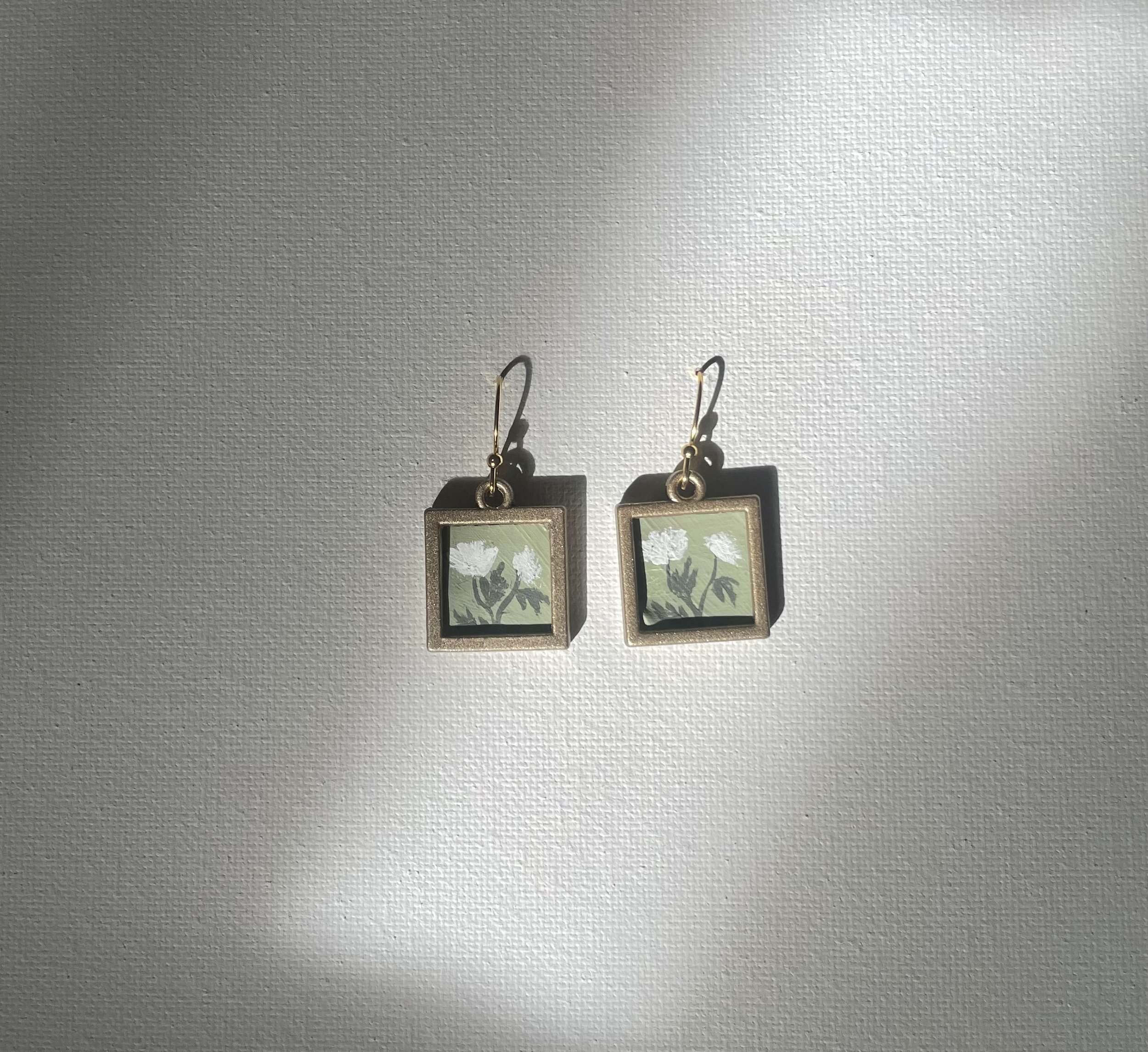 2 White Flower Painting Earrings