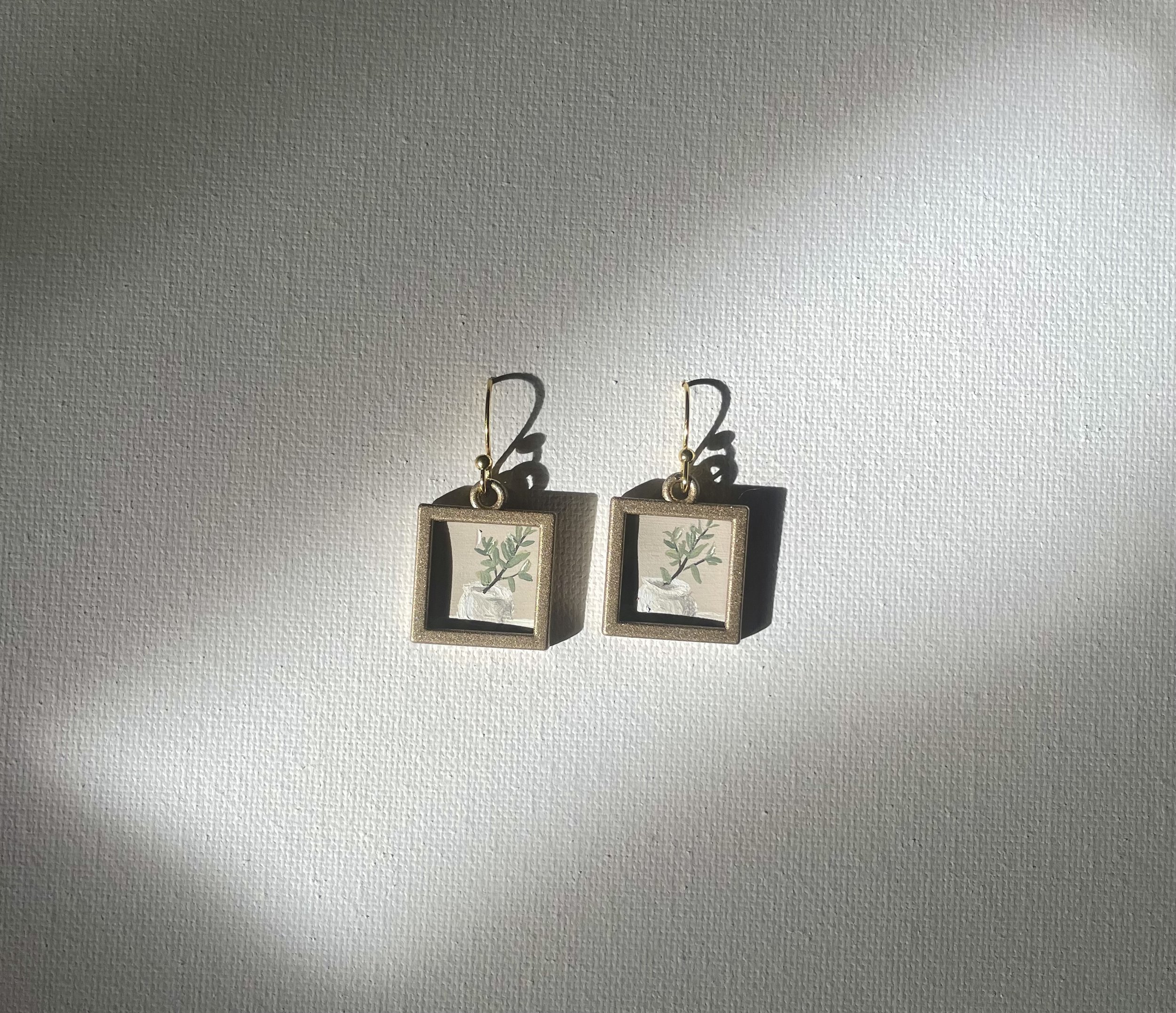 Olive Branch in Vase Painting Earrings