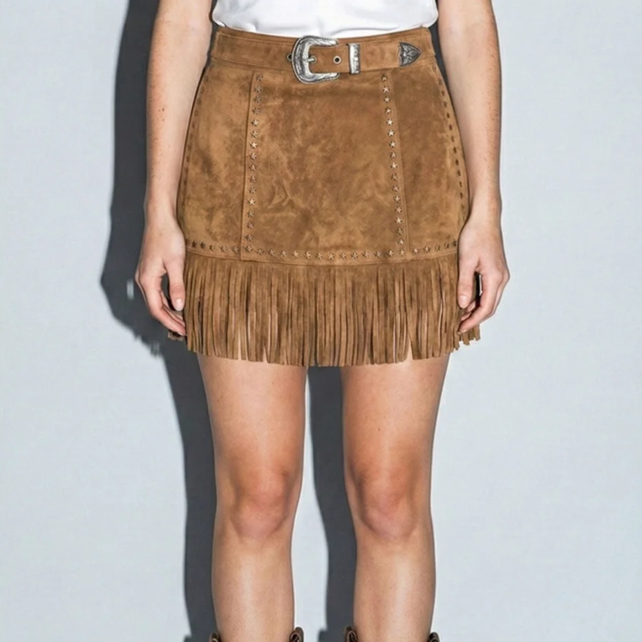 SUEDE FRINGE MINI SKIRT