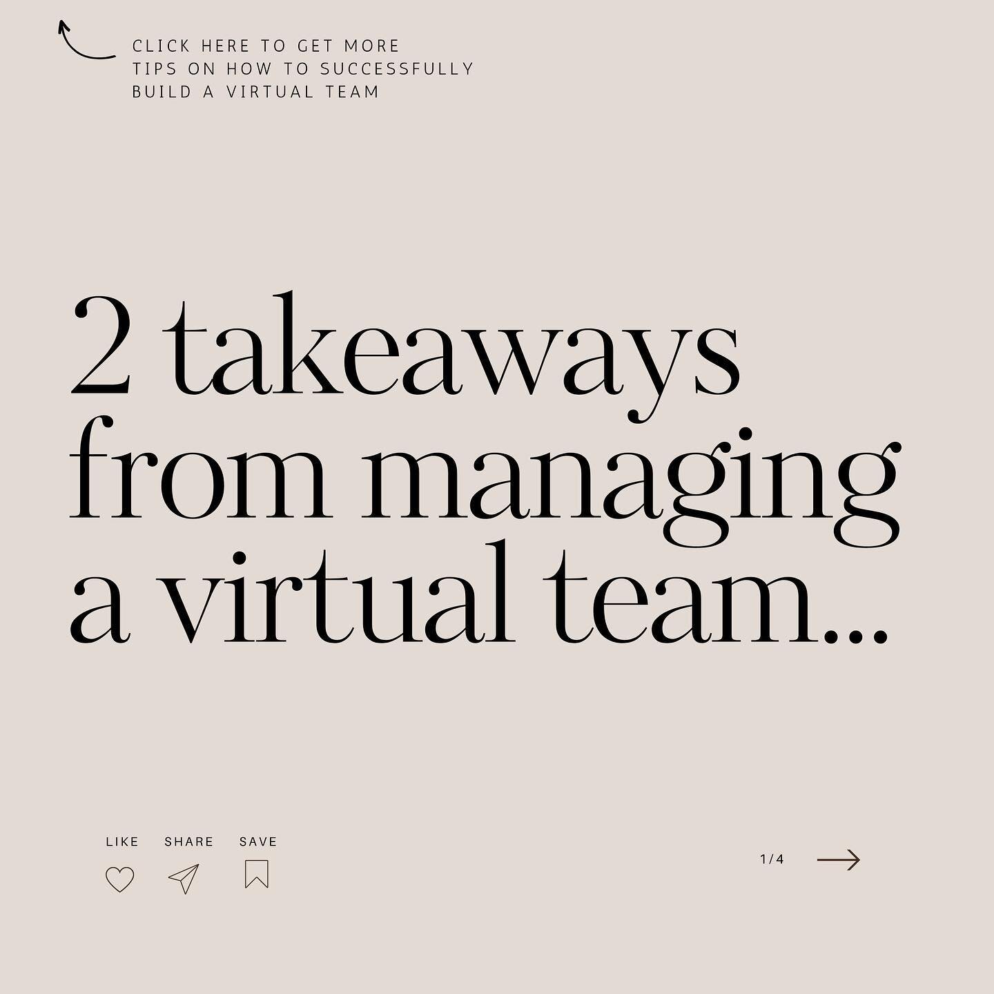 2 takeaways from managing a virtual team 🫶🏻👀

Takeaway 1 -Embrace Imperfections 

Mistakes and miscommunications are inevitable in any collaboration. 

Striving for perfection is unrealistic, as each person brings unique perspectives. 

Foster emp
