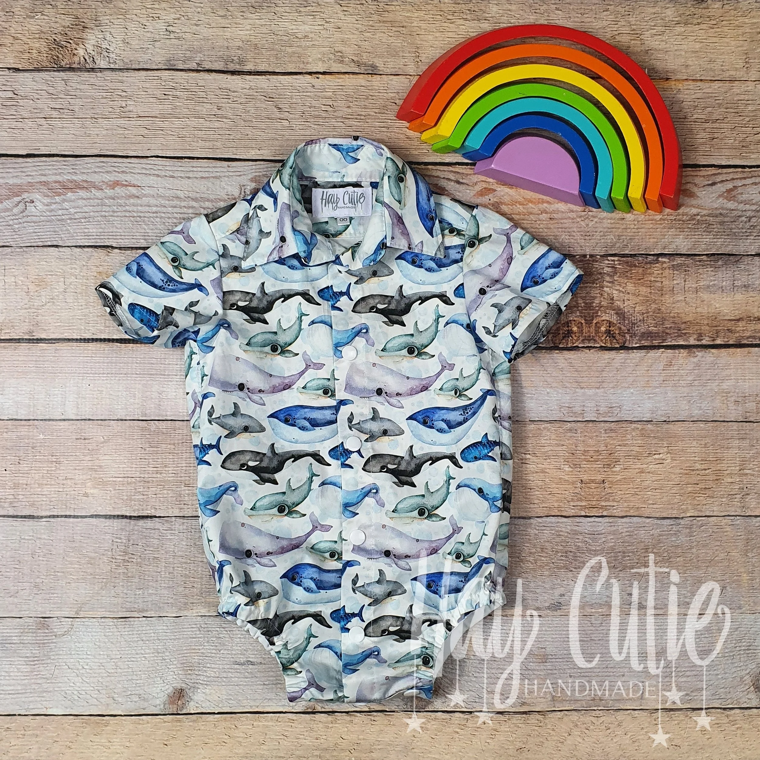 Whale Collared Shirt Romper