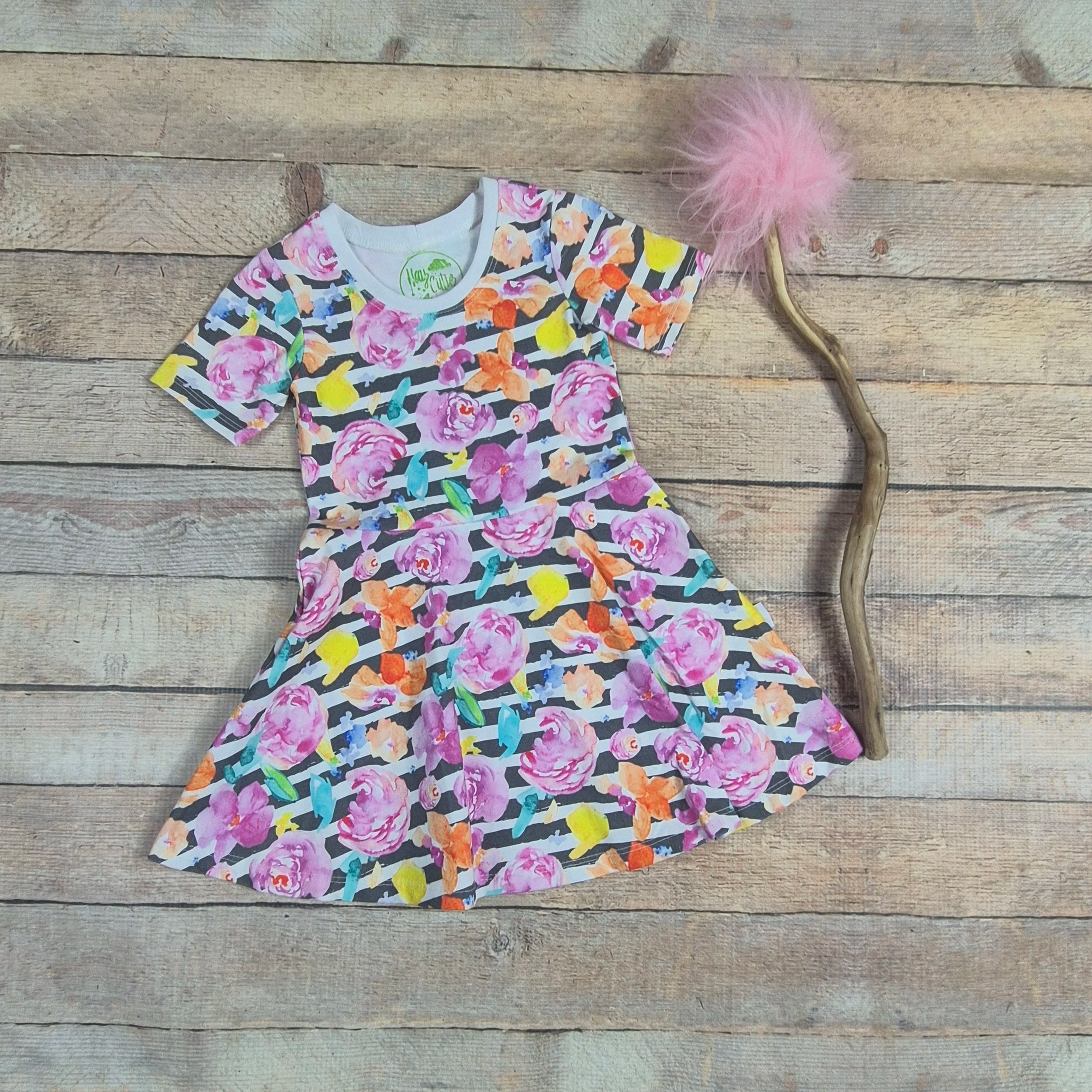 Floral Watercolour Short Sleeve Skater dress