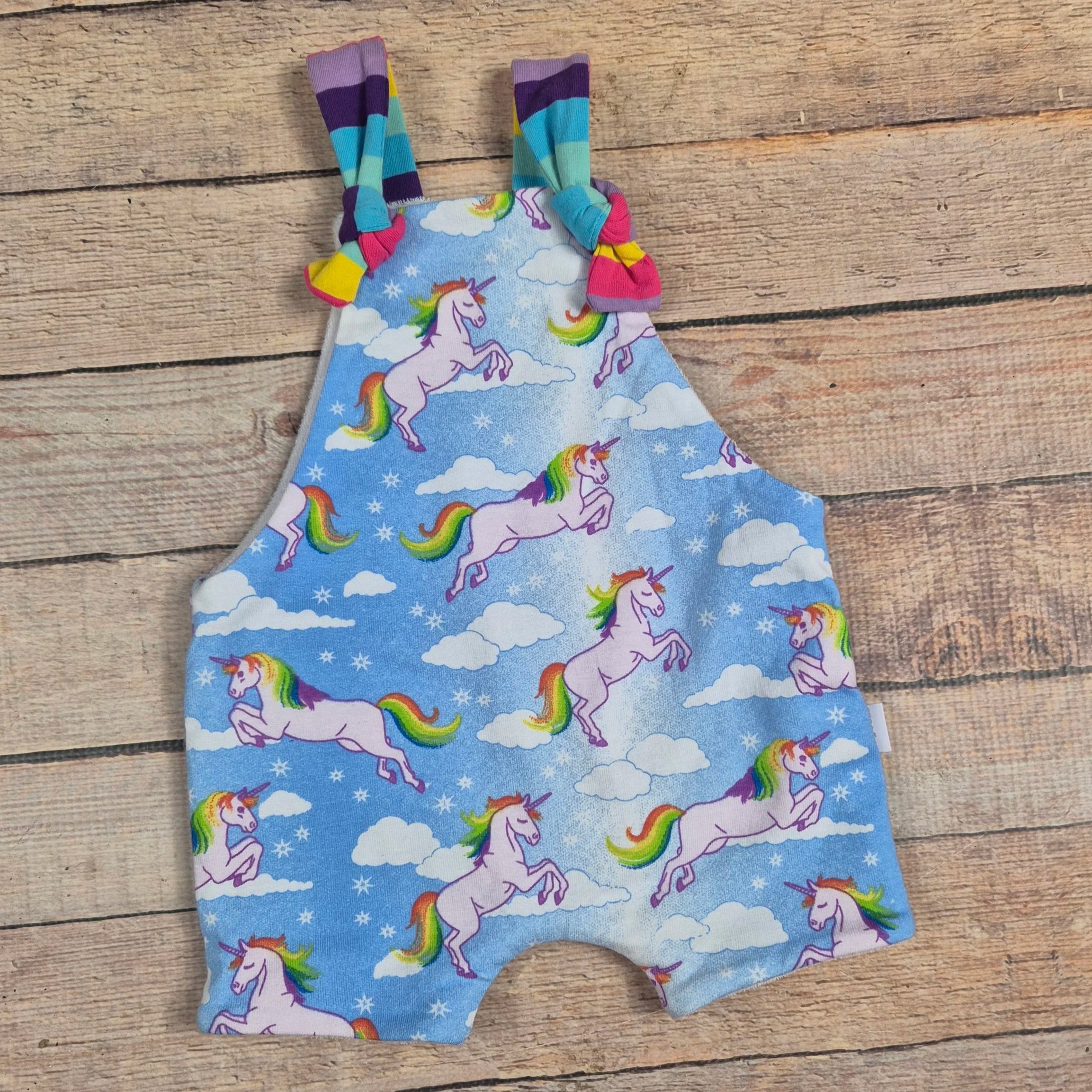 Size 00 Unicorn romper, baby knotted Shorties