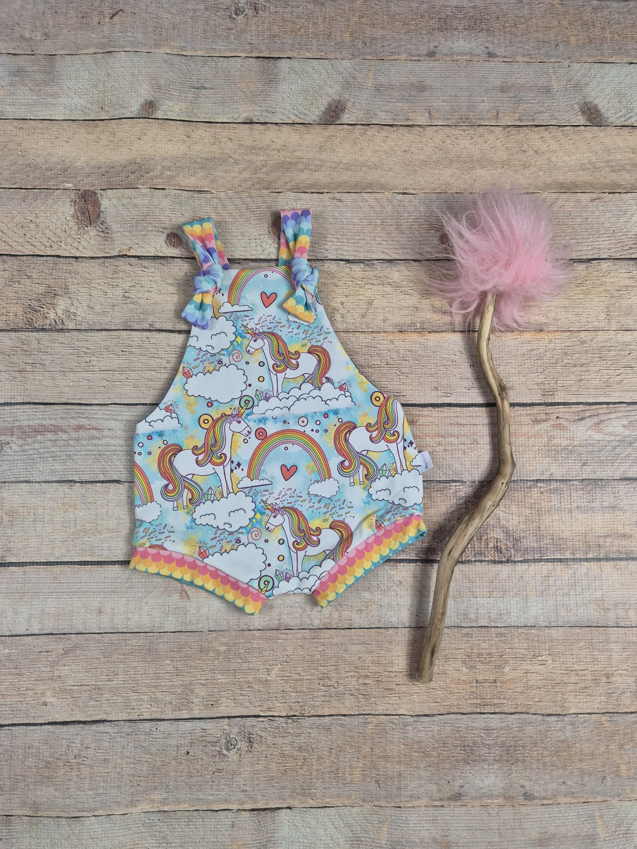Size 0 Unicorn rainbow baby knotted romper