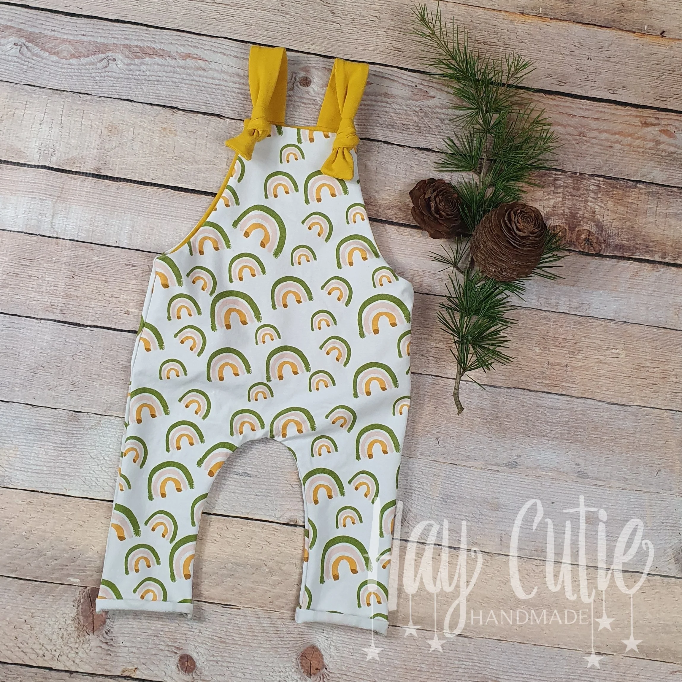 Size 0 Earthy rainbows Knotted Overalls, Toddler long overalls