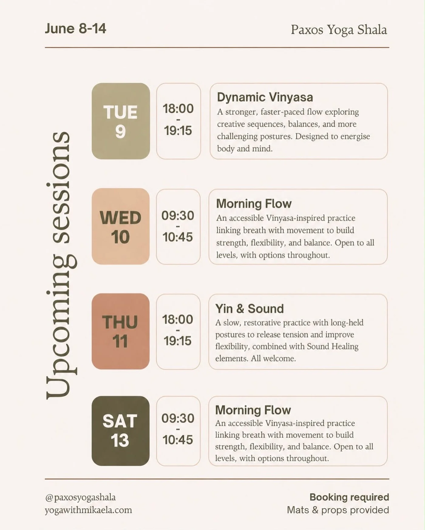 Yoga on Paxos for the coming week 🧘🏽&zwj;♀️ 
Hope to see you on the mat soon