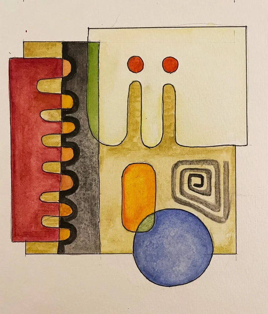  Kilim IV sketch / 13,5 x 14,5 cm / Watercolor and pen on paper