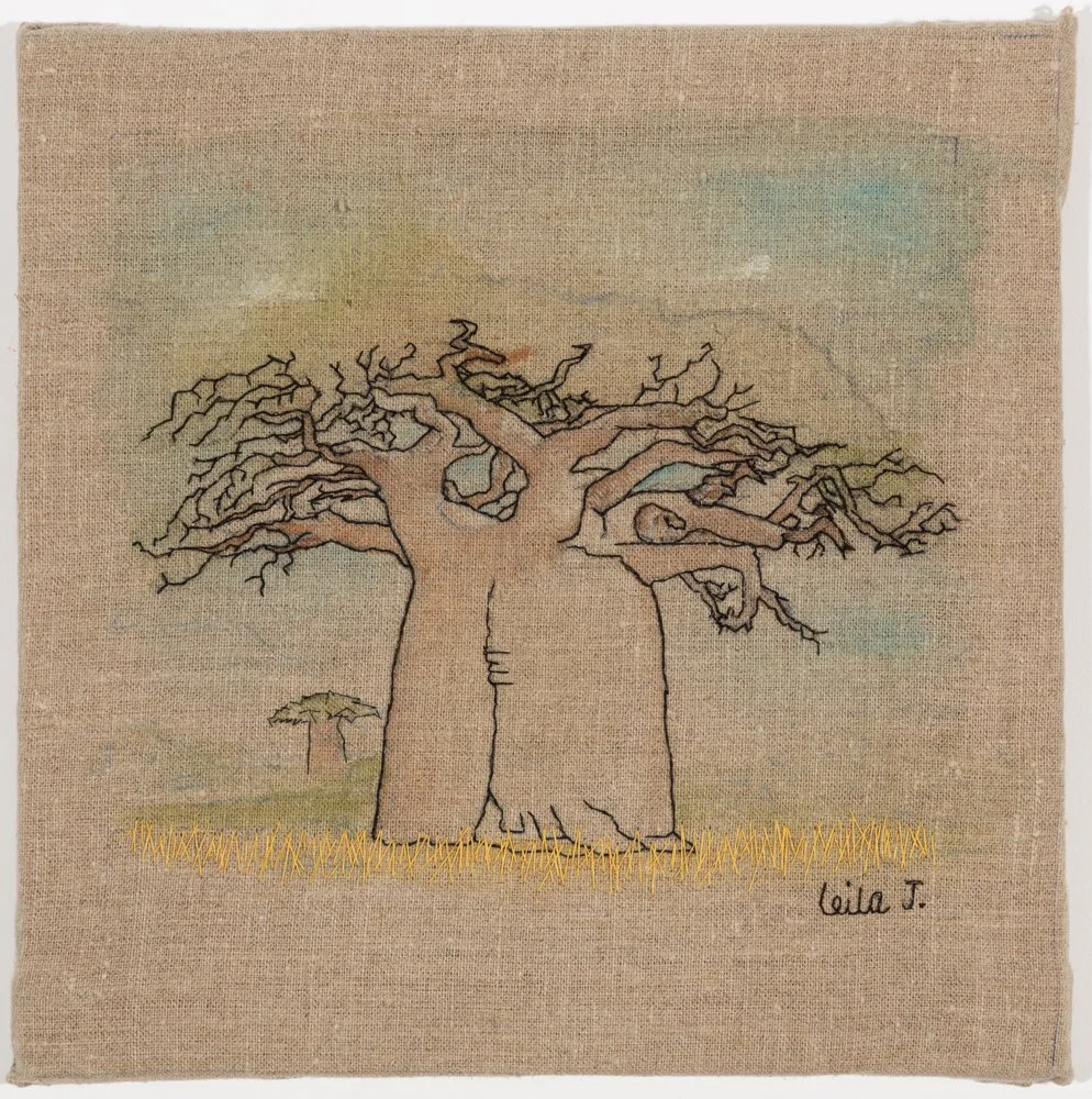 Baobab Fatso / 29 x 29 cm / Watercolor and thread on canvas