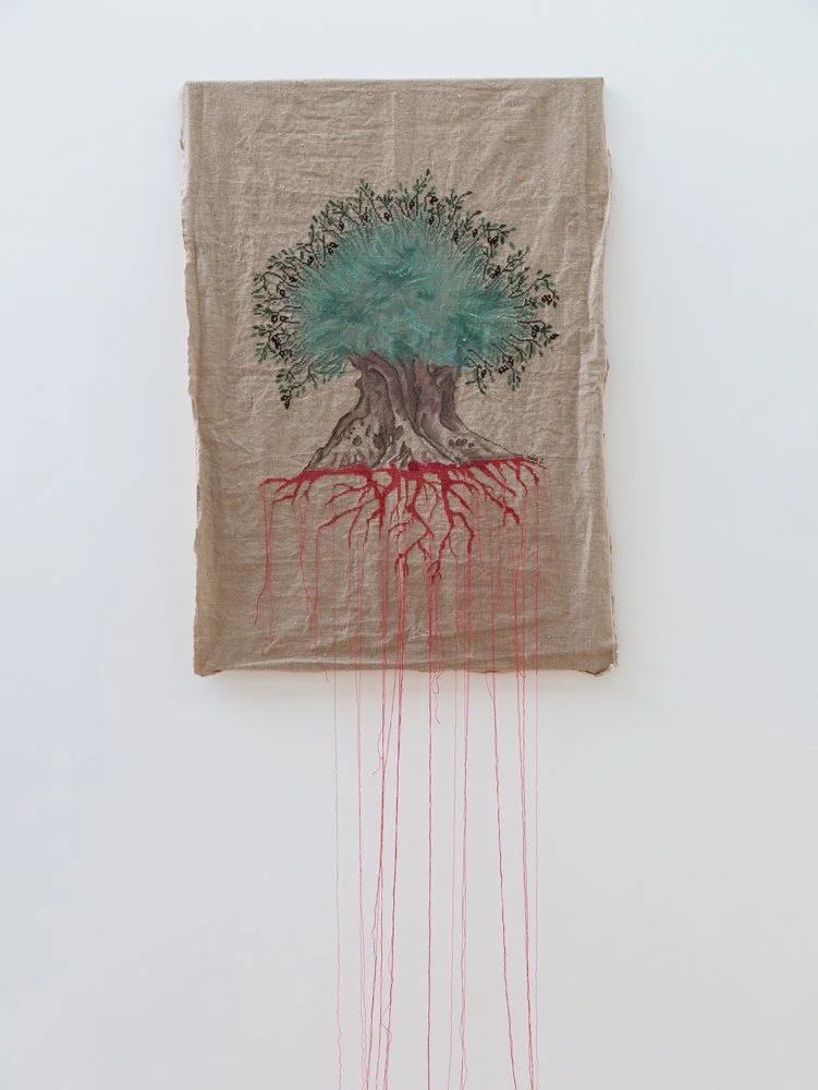 Homeless olive tree 1 / 75 x 107 cm / thread & paint on linen