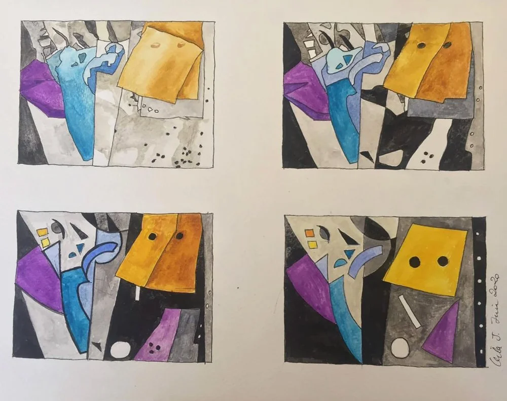 Fabric / 29.7 x 21 cm / Pen and watercolor on paper