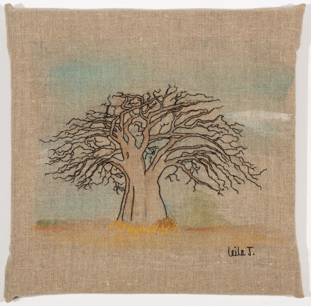 Baobab Hanging branches / 29 x 29 cm / Watercolor and thread on canvas