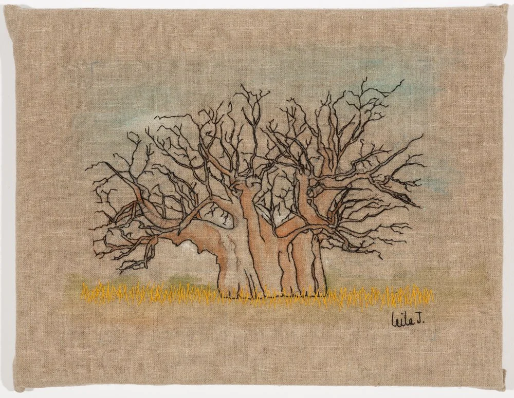 Baobab Wild / 26 x 35 cm / Watercolor and thread on canvas