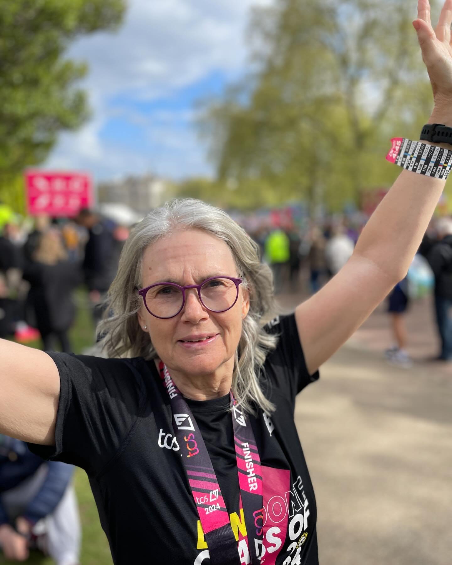 This is my extraordinary cousin @ckdeathe. 7 years ago she entered a charity run. She was not a runner, but with a glass of wine in her hand, she said, why not. Today, at the age of 67 and with a time of 4:41 she ran  The London Marathon.  She is a b