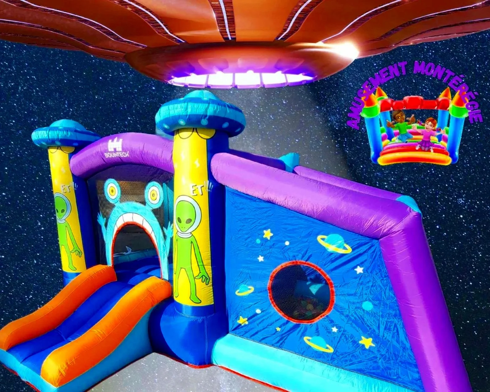 Jeu gonflable petit pour hiver à l'intérieur  avec soucoupe volante comme design