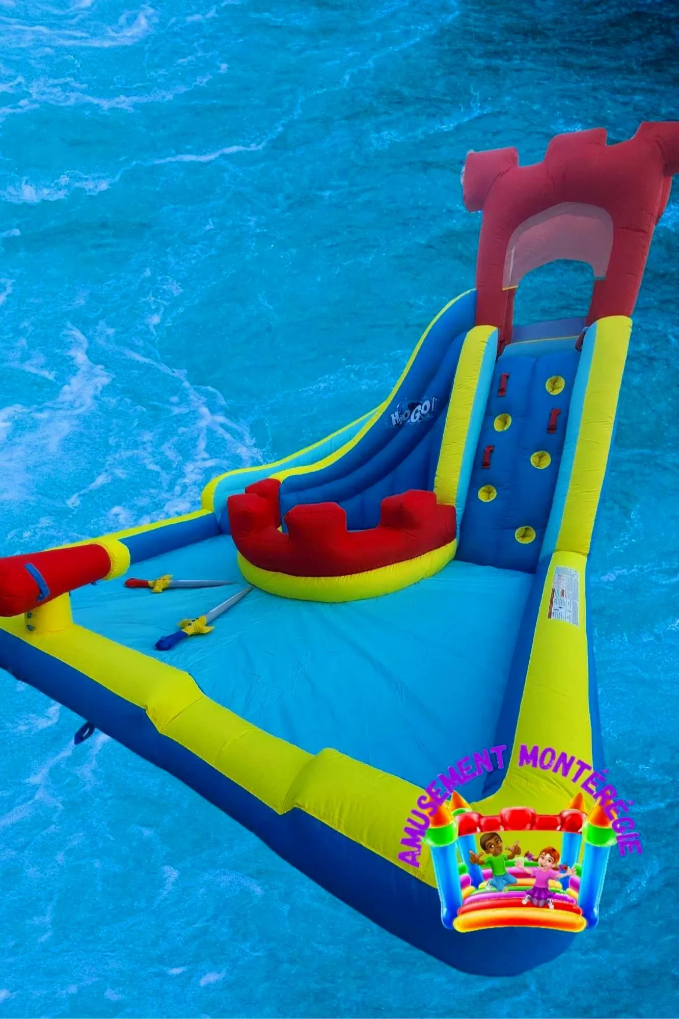 Jeux gonflables pour location aquatiques rouge jaune bleu