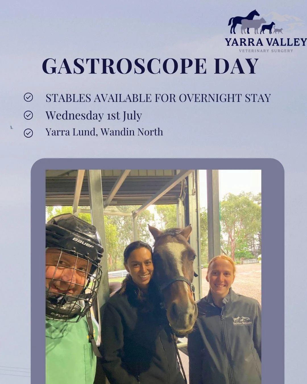 **** Spots already filling fast! ****

GASTROSCOPE DAY! 🐎 

Our next scope day is scheduled for July 1st. It is held in Wandin North with possibility to keep your horse overnight for fasting. 

Please send a DM or call the clinic to book to avoid mi
