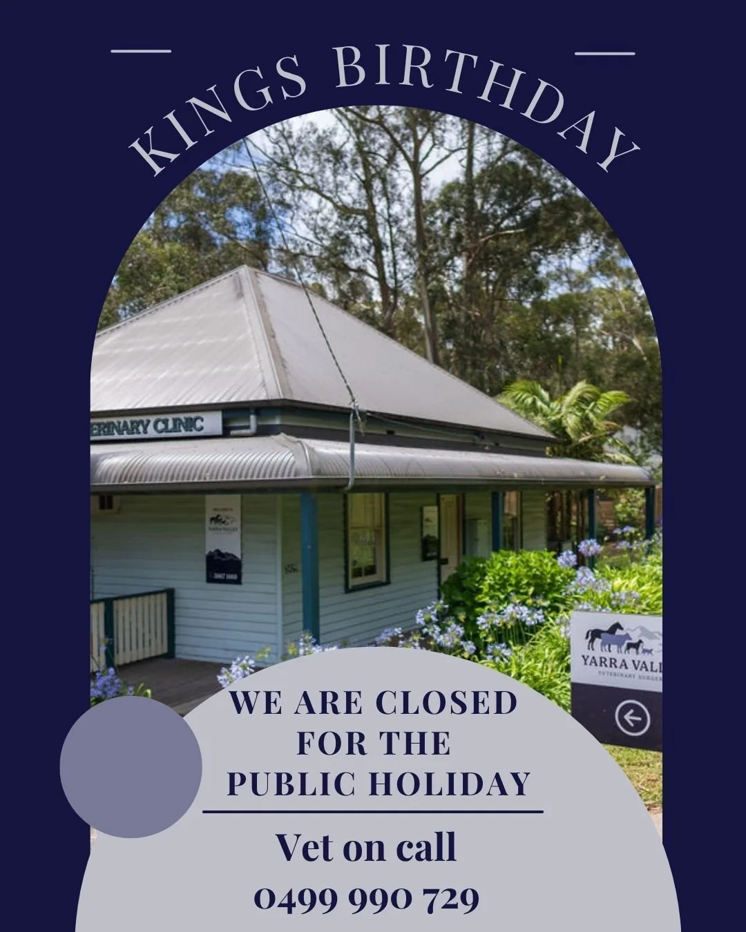 We are closed tomorrow Monday 8th of June due to the King's Birthday public holiday.

We will be back on Tuesday morning at 8am!

As always, for any veterinary emergencies we have a vet on call: 0499 990 729