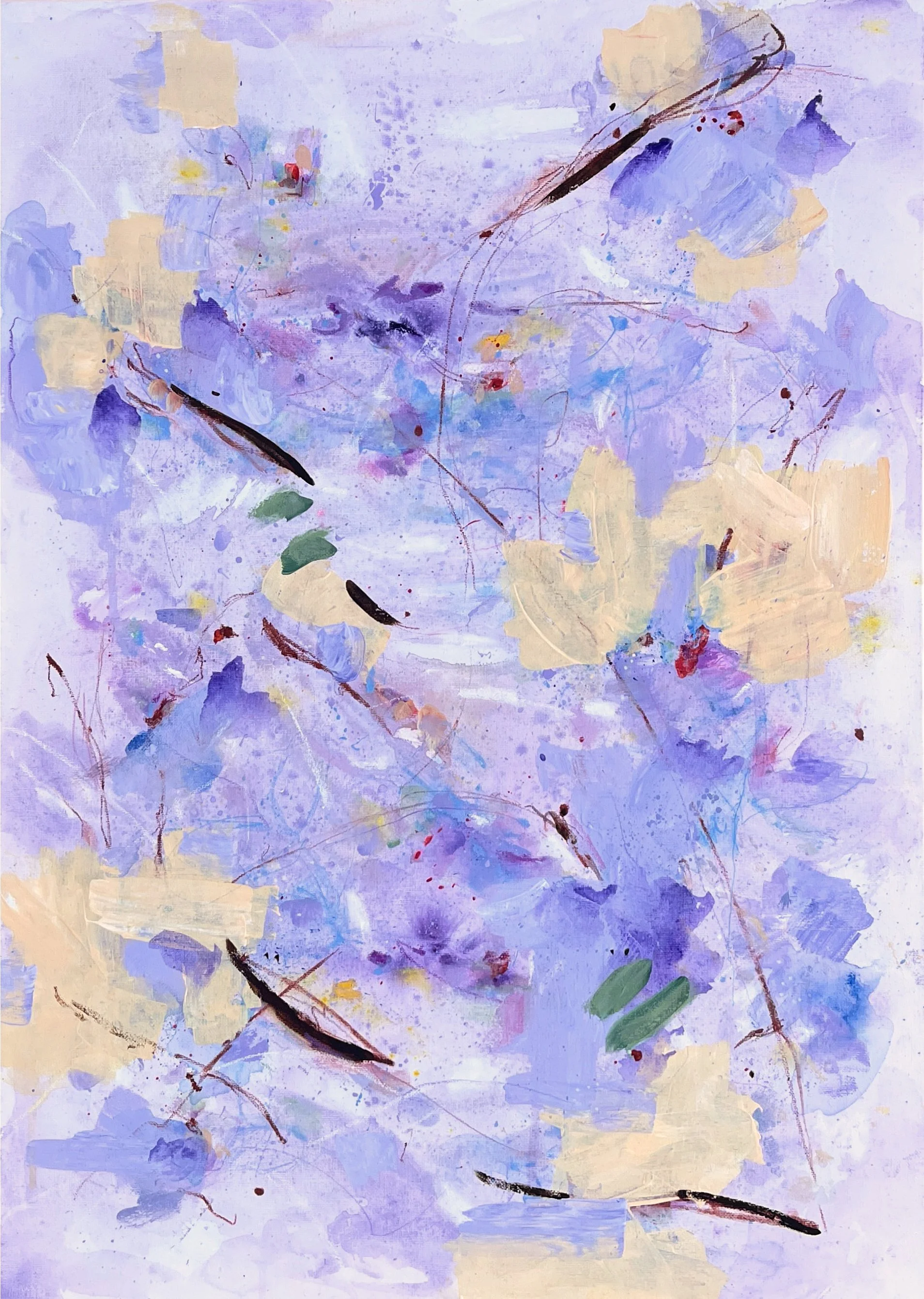 Particles purple | 70x50 cm | 27.6x20  in | 2025 | mixed media: acrylic, aquarelle & sanguine pencils, markers and pastels