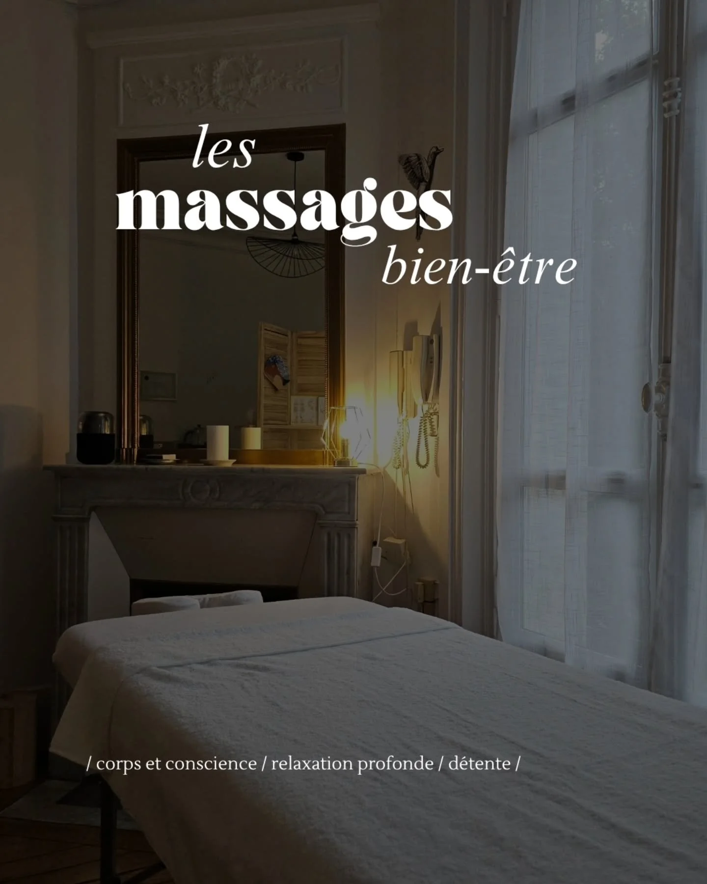 LES MASSAGES BIEN-&Ecirc;TRE 

Je suis tellement entouthiaste &agrave; l'id&eacute;e de vous partager que &ccedil;a y est ! Je suis pr&ecirc;te &agrave; vous accueillir dans un joli cocon o&ugrave; je prodiguerai des massages bien-&ecirc;tre.

C'est 