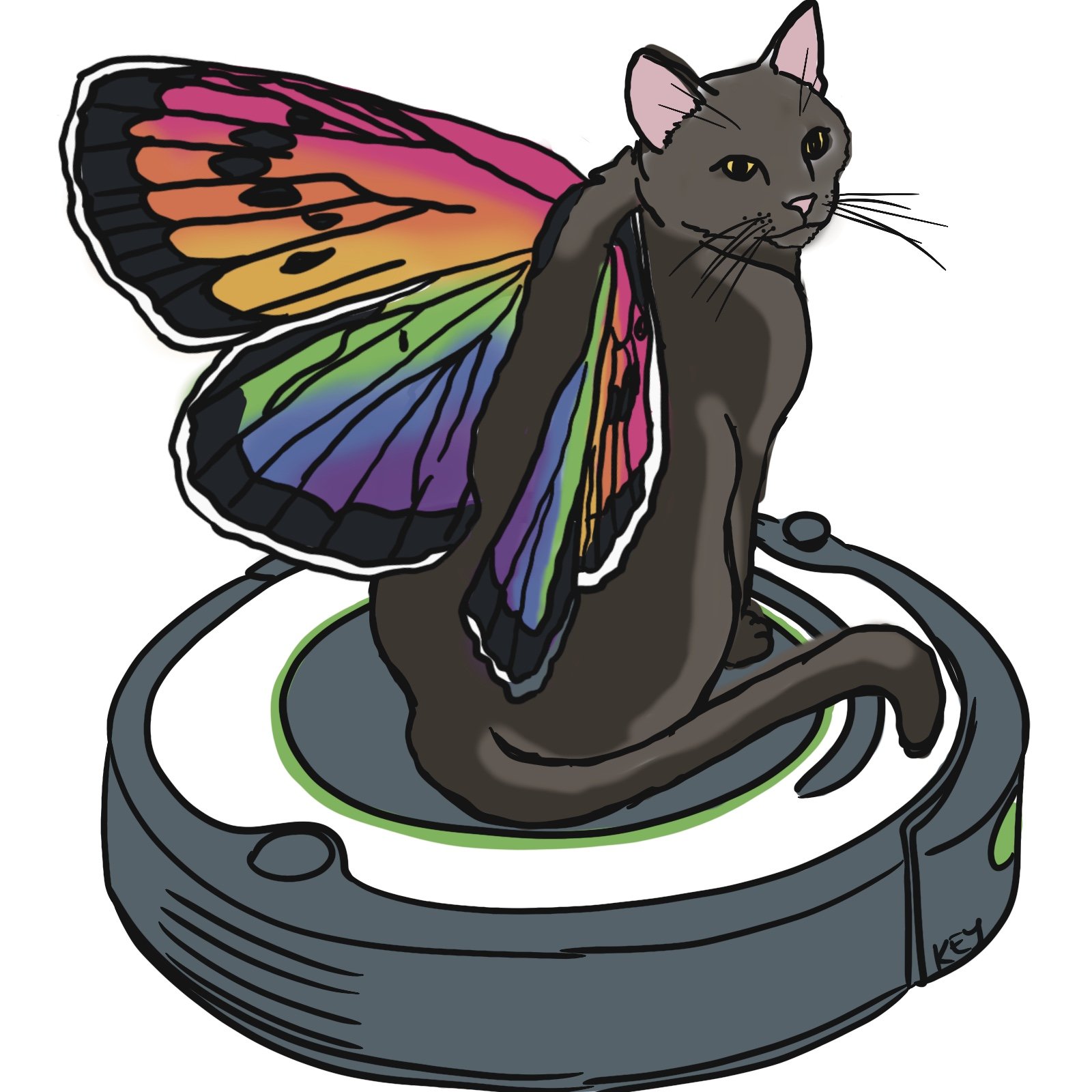 Maya with Butterfly Wings on Robotic Vacuum