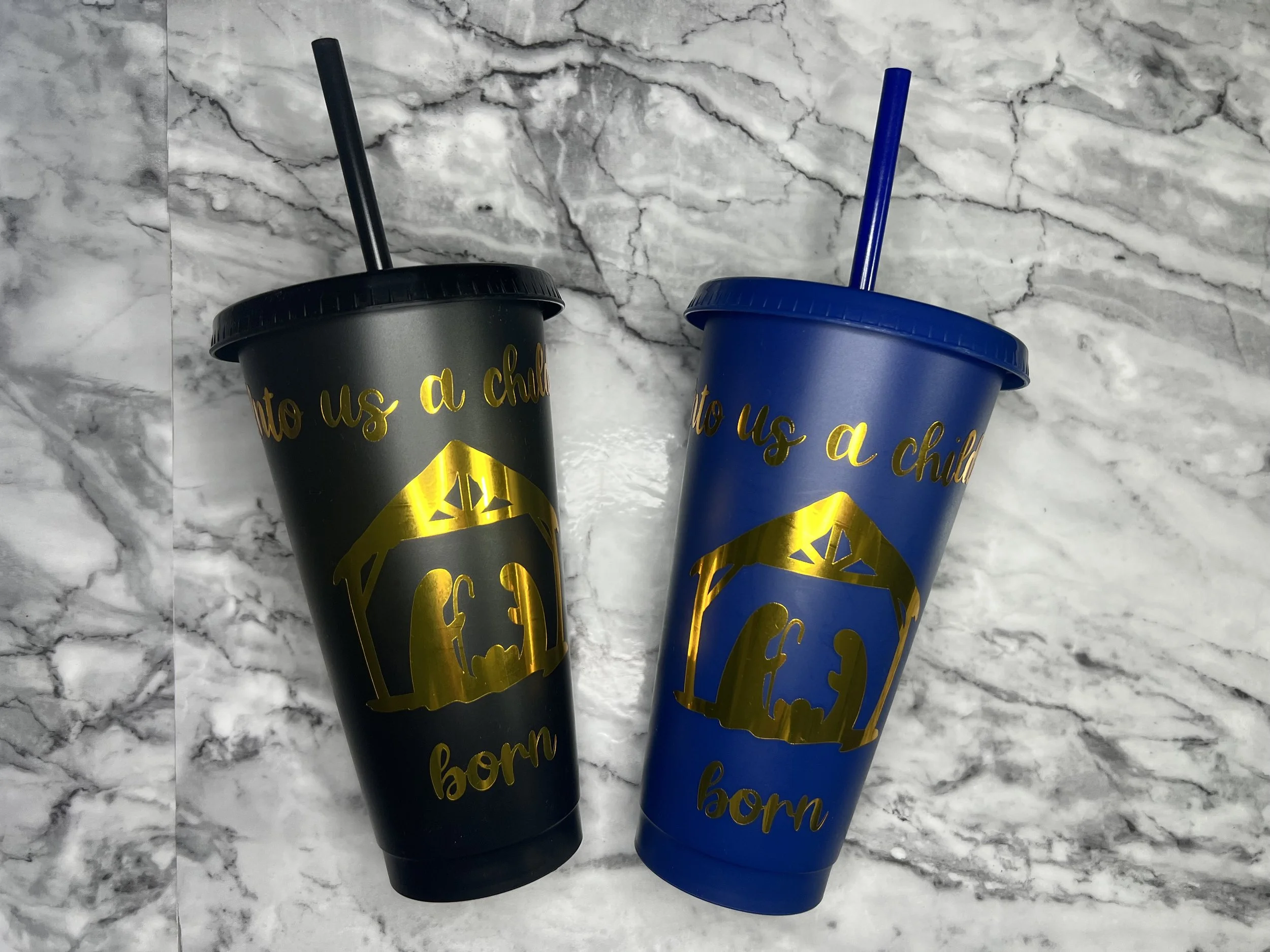 Unto us a Child is Born Cold Cup in Navy and Black, £7.50