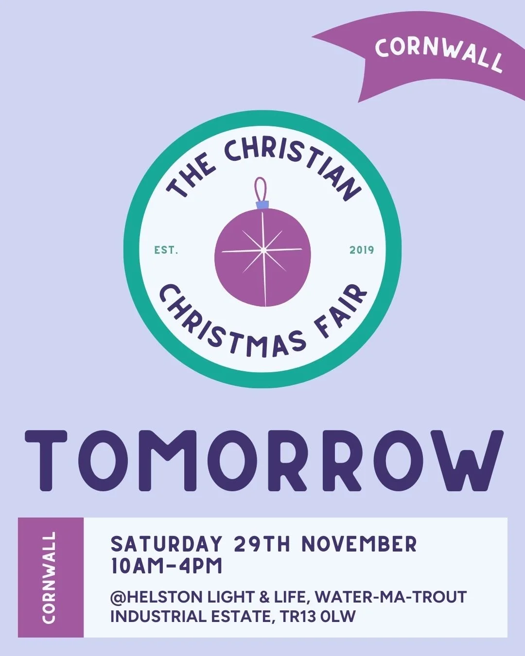 It's Tomorrow! ⭐️

🎄 Saturday 29th November
📍 Helston Light &amp; Life Church
⏰ 10am-4pm

Can&rsquo;t wait to welcome you! 💛

The tables are up, and we're ready to fill the hall with beautiful handmade gifts, talented makers and all the festive sp