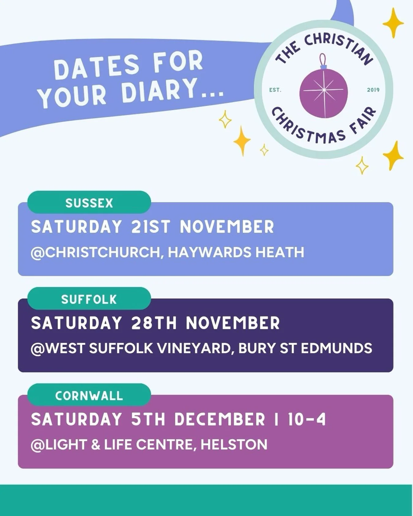 Delighted to announce that these three pop-up locations are returning this Christmas 🌟 With our fab hosts @bible_art_girl and @oliveleafdesign (and me @jordanlilydesigns)

If you&rsquo;re a creative, and make beautiful things (and some of them have 