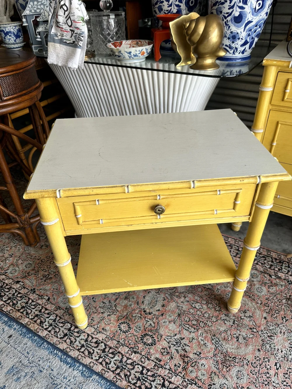 Yellow Thomasville Faux Bamboo One-Drawer Nightstand — Vintage